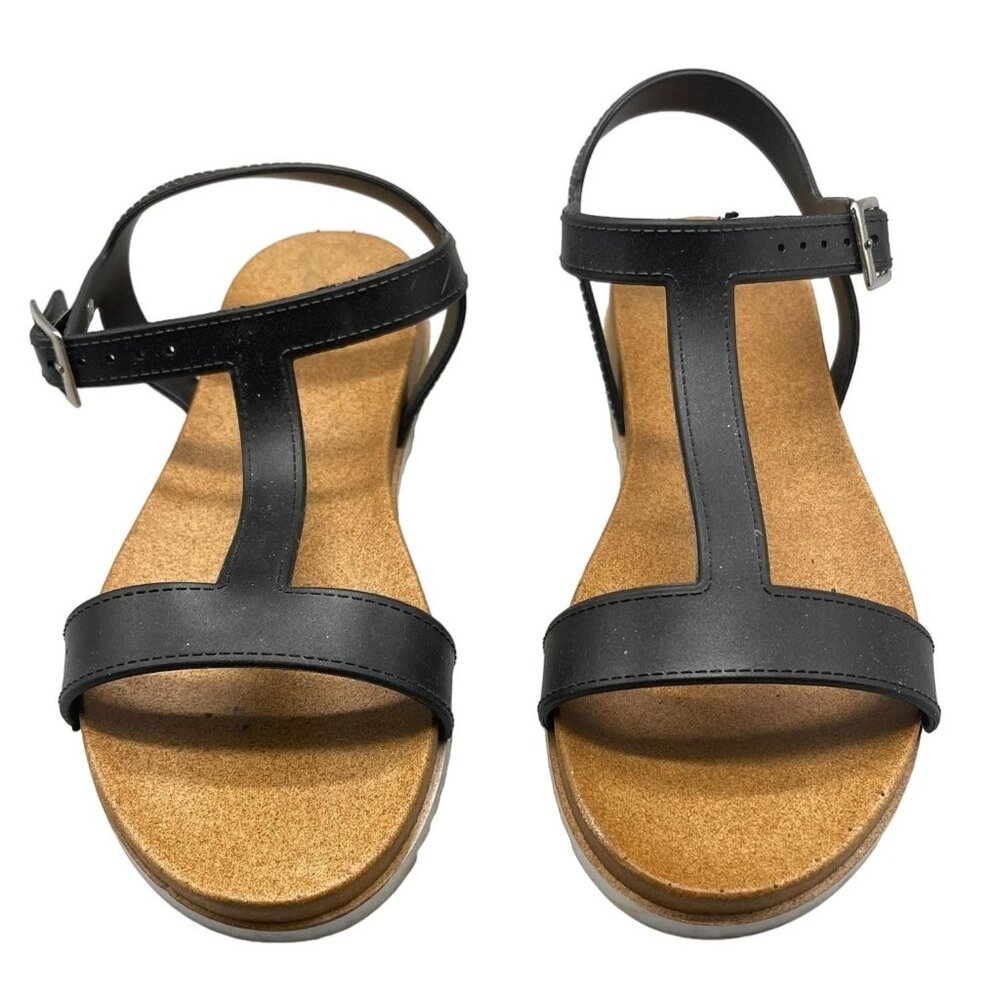 black sandals open toe ankle buckle bendable comfort medium 7/8 READ